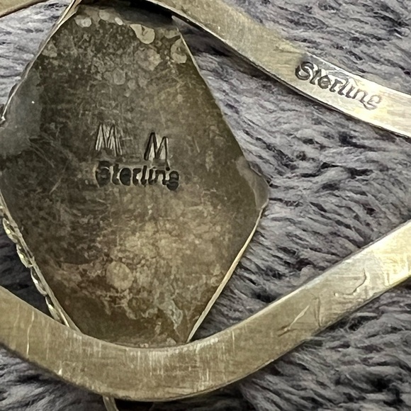 Vintage Sterling Silver Lapis Lazuli Diamond Bracelet - Picture 4 of 8